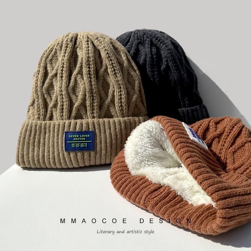 加绒加厚针织帽子冬天加厚冬季保暖骑车防寒护耳韩版百搭毛线冷帽