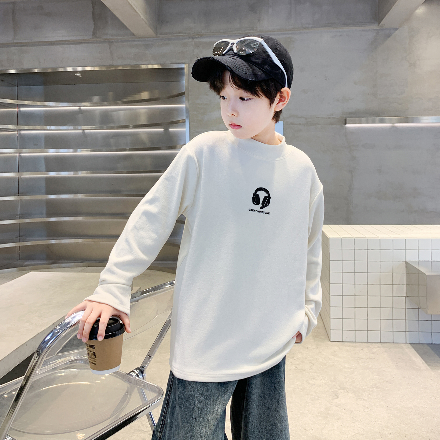 童装男童德绒卫衣半高领秋冬款2025新款加绒冬装大童青少年打底衫