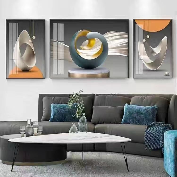 轻奢北欧客厅装饰画现代简约壁画沙发背景墙大气墙画三联挂画晶瓷