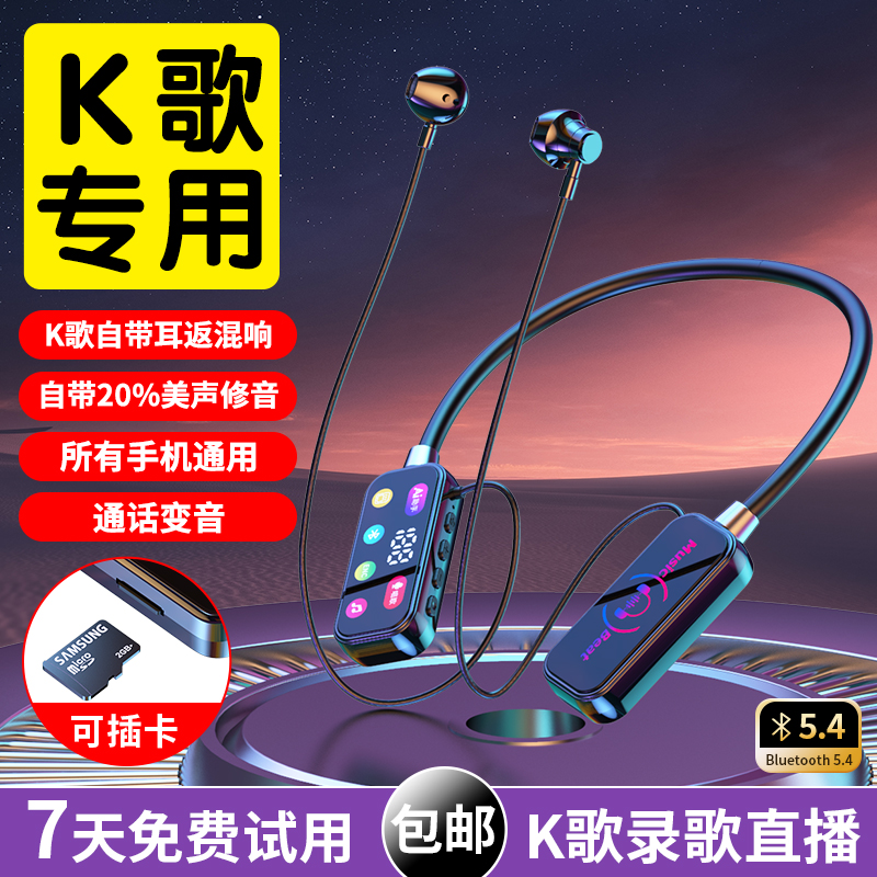 【升级高配版】无线挂脖蓝牙K歌直播混响带麦克风降噪通话变音通用