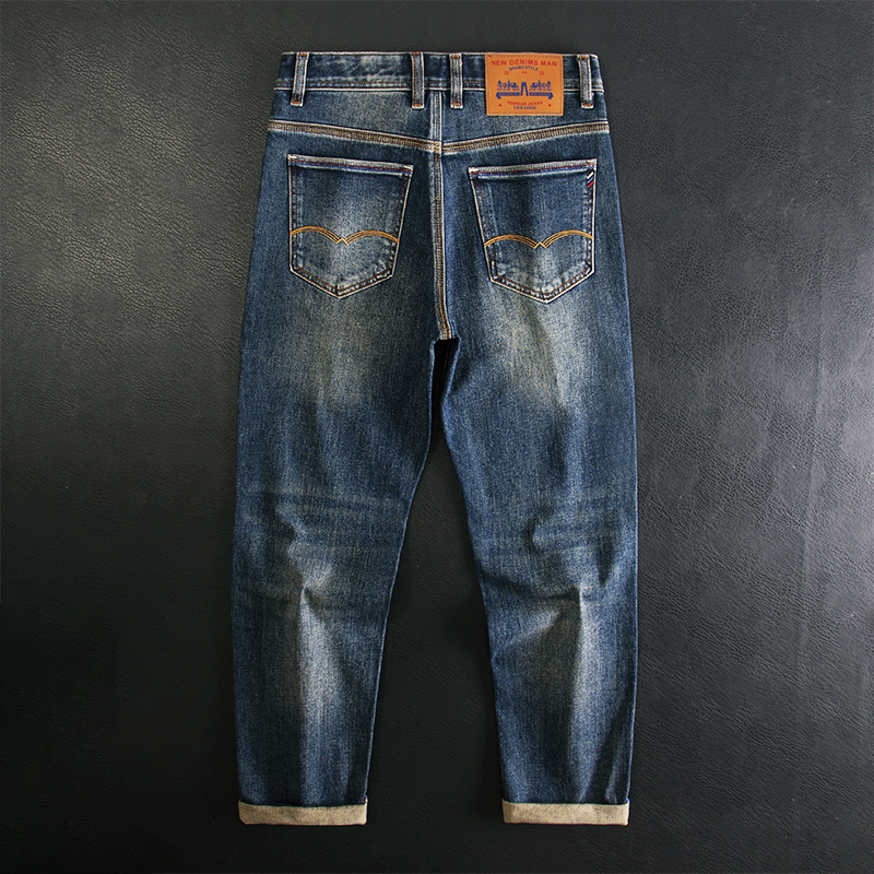 美式潮牌牛仔裤男士修身直筒弹力复古水洗休闲百搭秋冬款长裤子