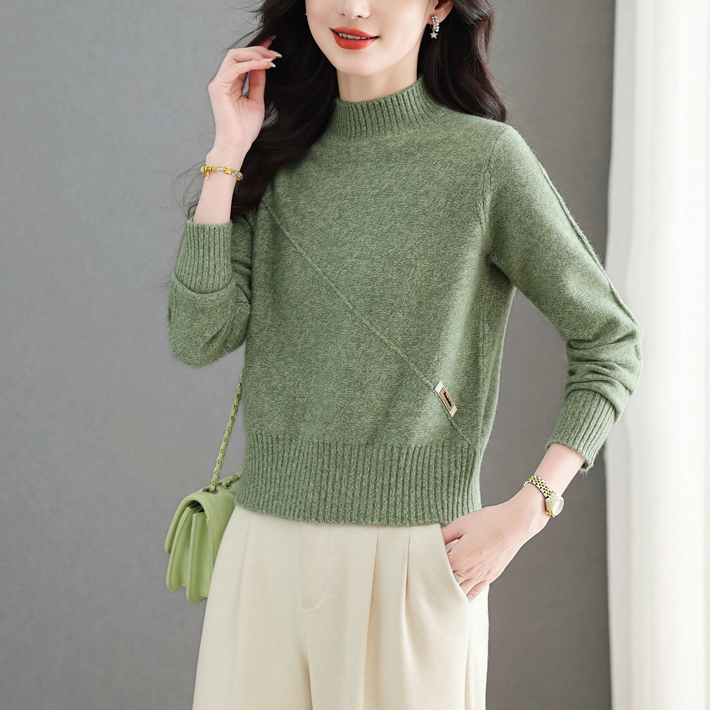 【羊毛衫】小个子短款长袖针织衫中领毛衣百搭休闲时尚秋冬内搭
