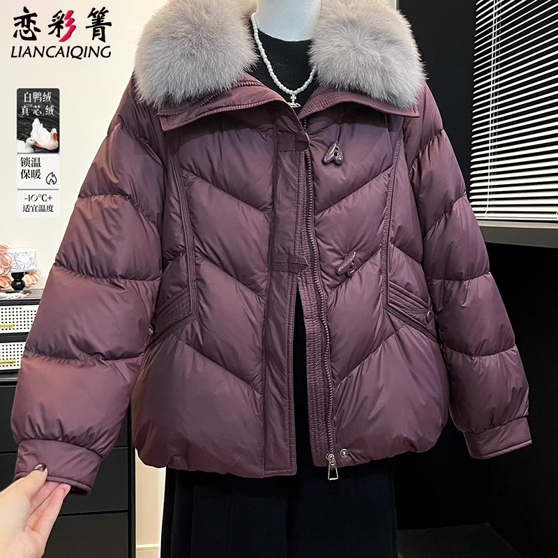 妈妈装狐狸毛领红色羽绒服冬新款2025中年高贵气质白鸭绒加厚外套