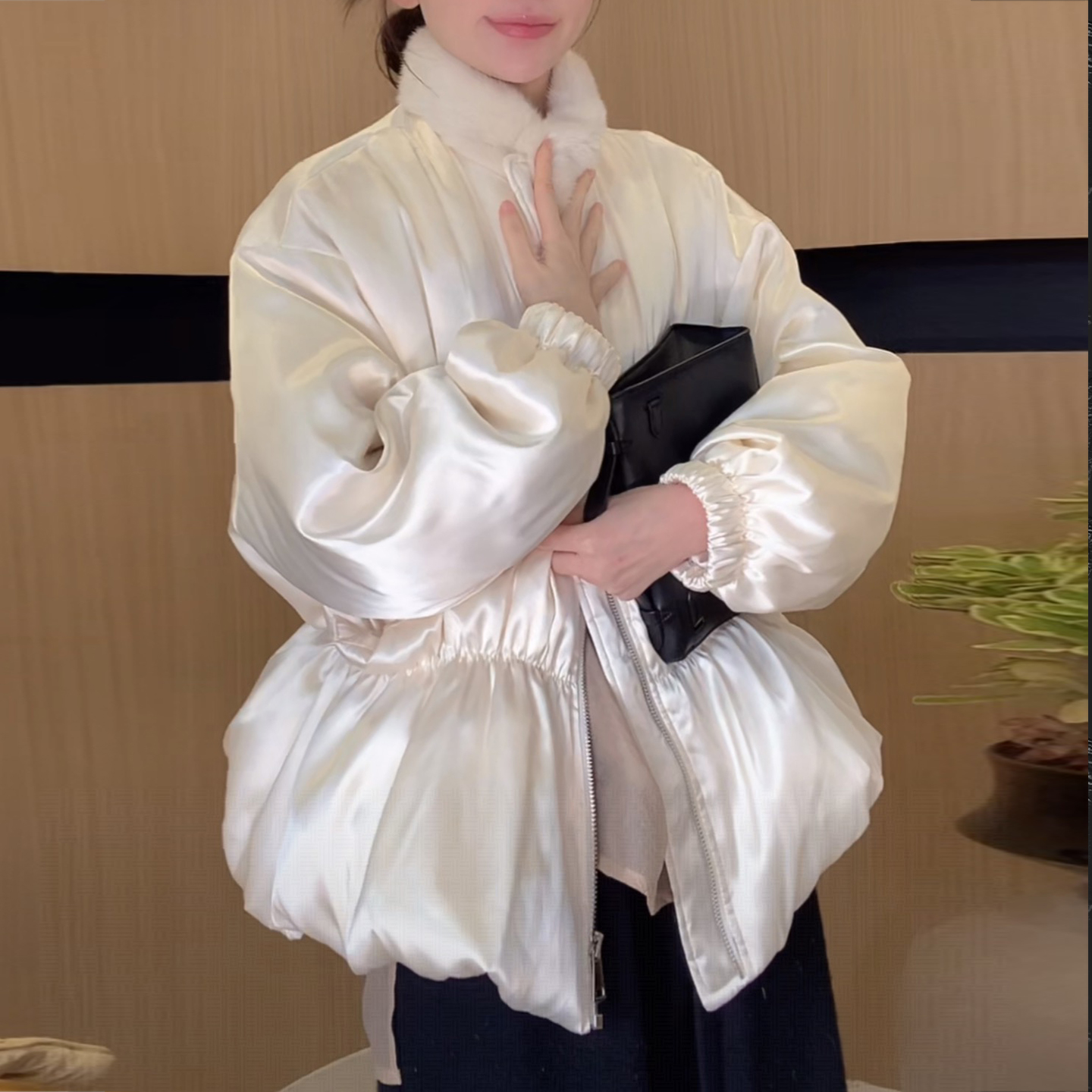 韩系时尚百搭毛毛立领棉服女士冬季2025新款白色显瘦加厚保暖外套