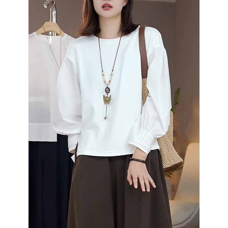 设计感白色长袖t恤女2025秋季新款时尚简约百搭宽松打底衫上衣潮