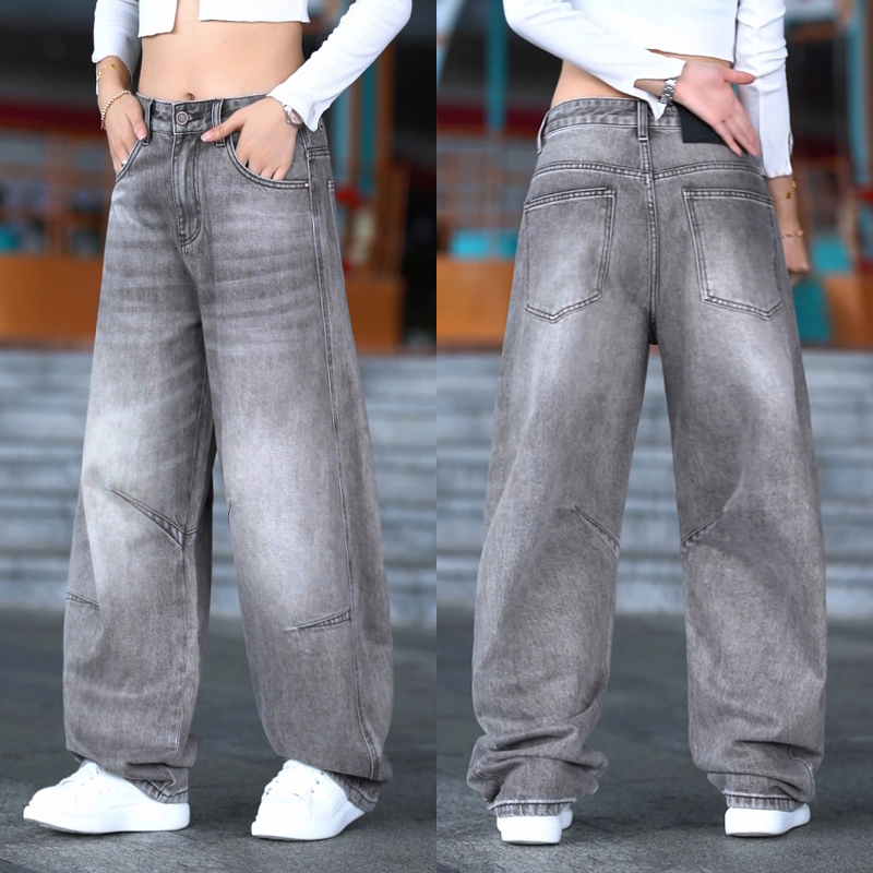 2025新款复古牛仔裤男士潮牌百搭宽松阔腿裤高街个性帅气弯刀长裤