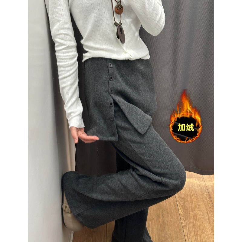 裤长112cm高个子加长假两件微喇裤女冬季加绒显瘦屁帘休闲拖地裤