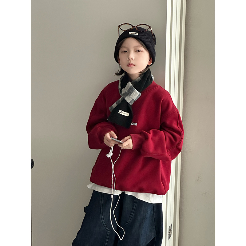 【现货】新款儿童加厚卫衣2025韩版潮男童卫衣中大童加绒上衣长袖
