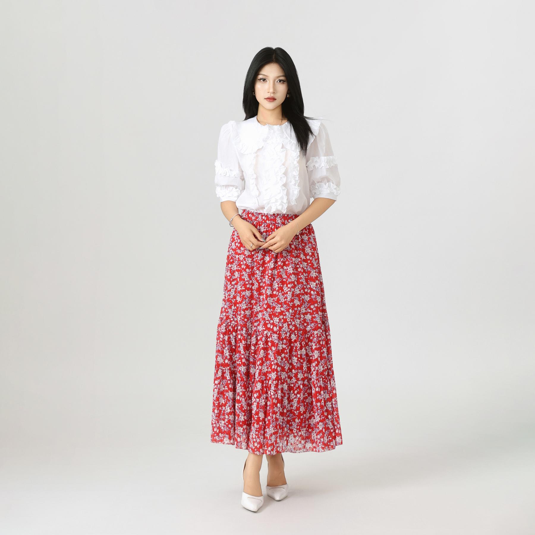 GIRDEAR/哥弟新款法式碎花半身裙时尚显瘦小众设计A字裙1200355