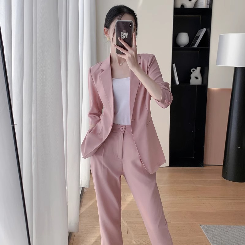 胖mm时尚干练西装套装夏薄款大码气质职业正装女士休闲西服两件套