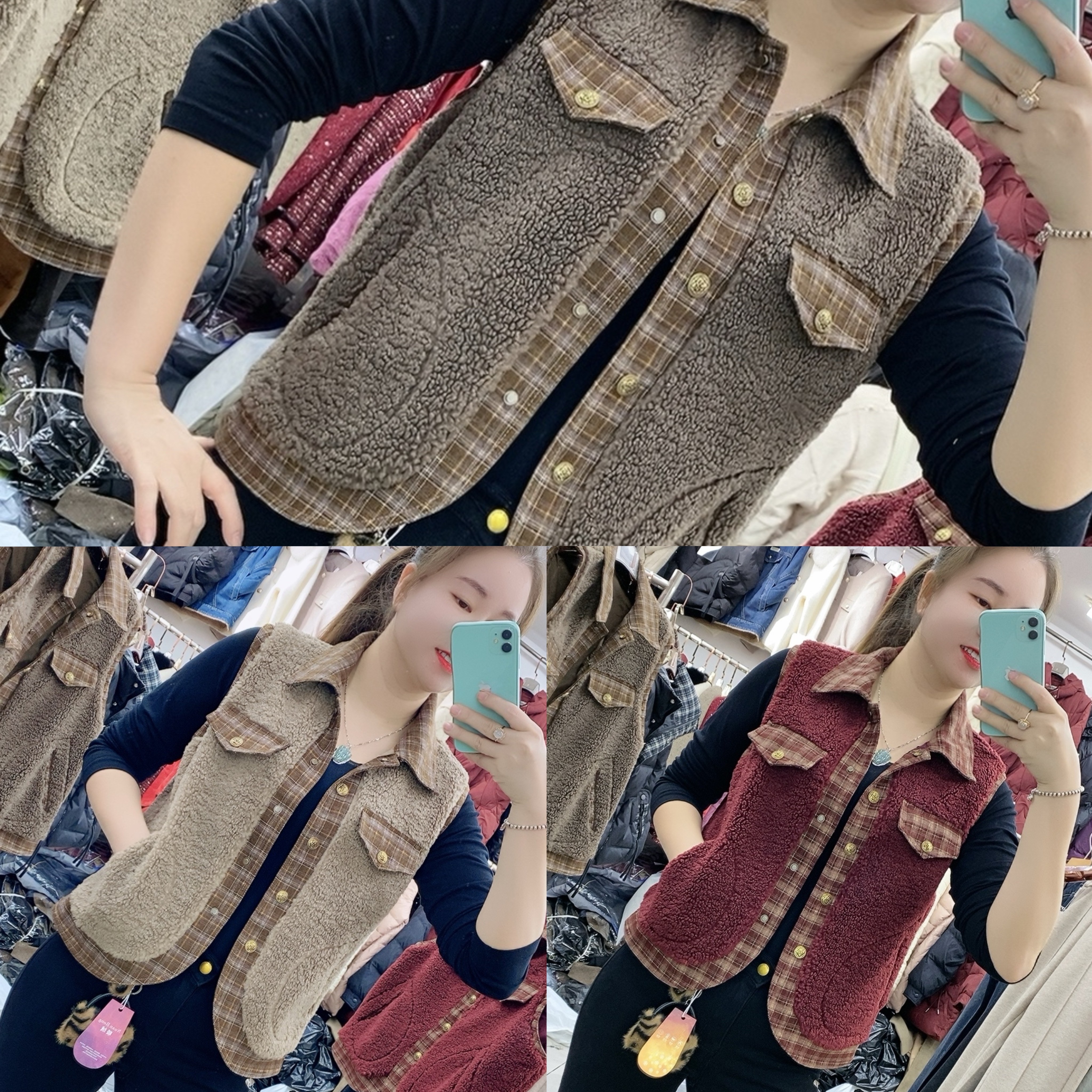 【十姐妹】女装秋冬新款牛仔拼接羊羔绒马甲韩版宽保暖显瘦背心外套