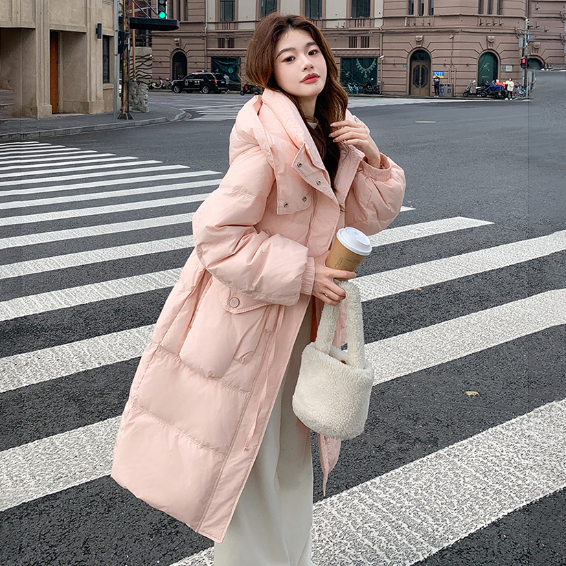 反季2025新款韩版羽绒服女中长款过膝休闲连帽大长款收腰羽绒服