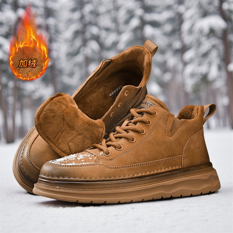 YEARCON/意尔康男鞋加绒秋季新款复古百搭休闲厚底防滑耐磨马丁靴