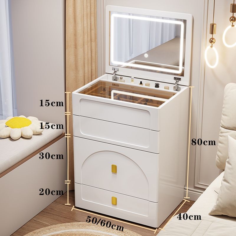 奶油风翻盖梳妆台卧室简约现代床头柜一体小户型化妆桌轻奢大容量
