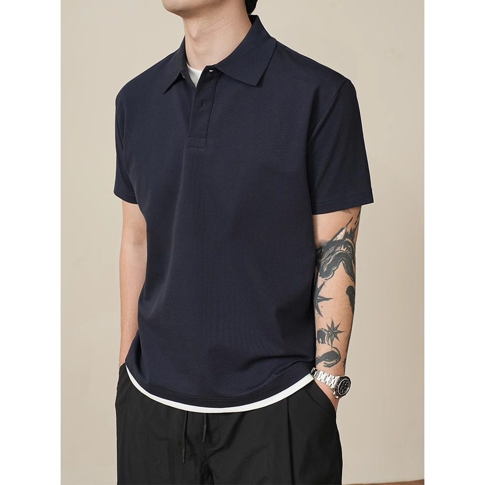 夏季新款时尚潮流男士假两件POLO衫短袖休闲高级百搭宽松简约设计