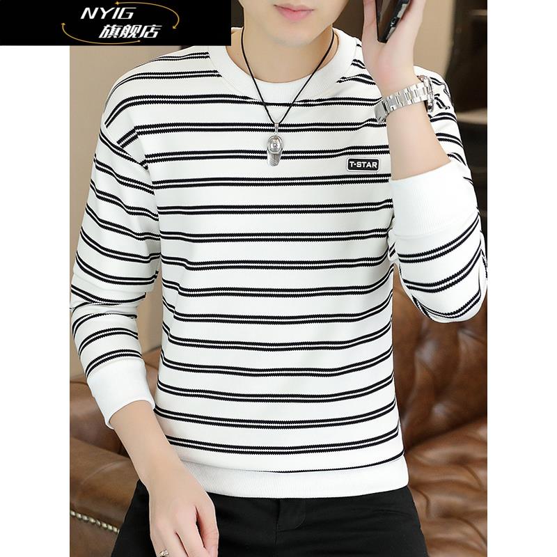NYIG条纹男长袖t恤圆领修身休闲时尚帅气青年百搭潮流卫衣打底衫