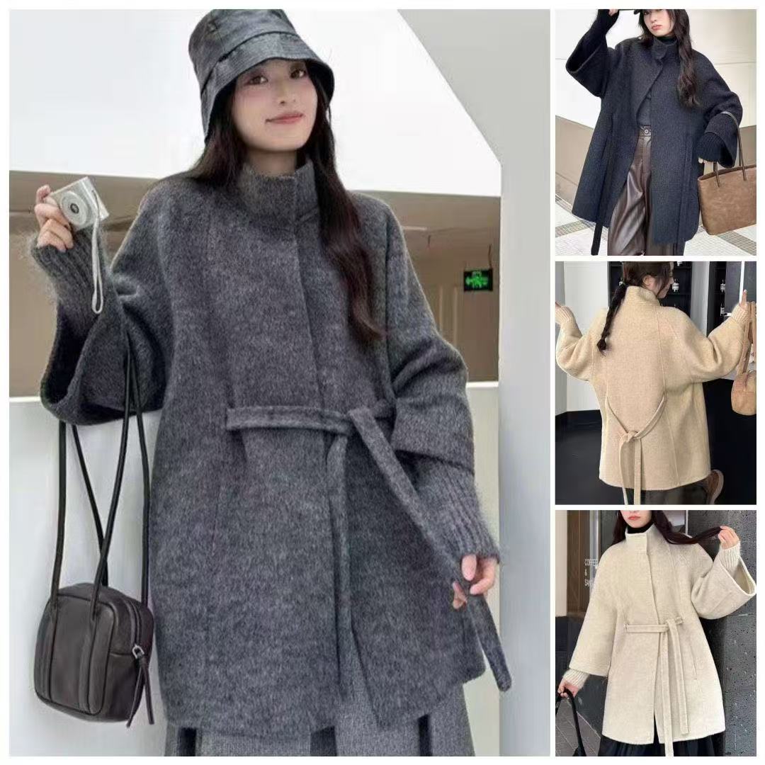 百搭保暖休闲风毛呢外套宽松常规立领秋冬外套大衣中长款冬季气质