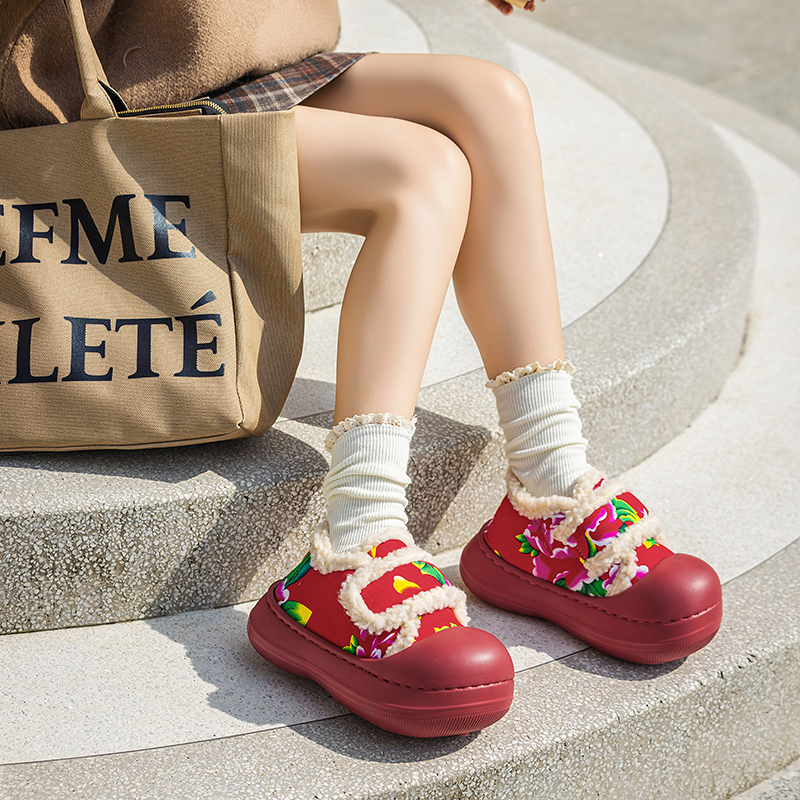 东北大花厚底棉鞋包跟保暖防滑棉拖鞋户外棉鞋潮流百搭复古棉鞋