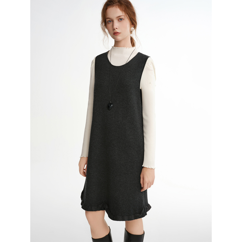 独束大码女装【奶油裱花】木耳边连衣裙针织打底毛衣裙25DS84158