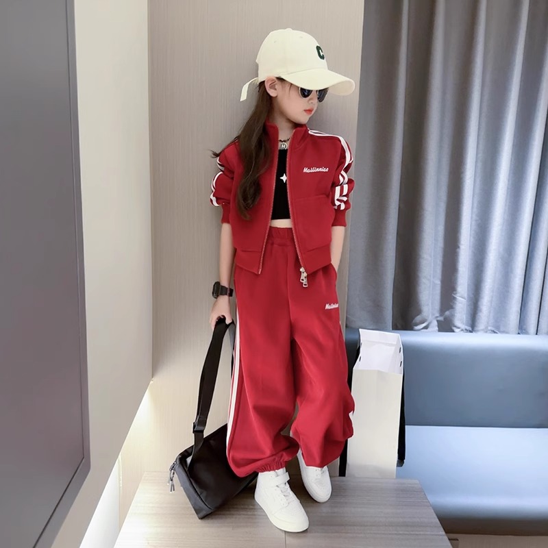 女童春季运动套装2025新款小女孩洋气开衫外套上衣裤子秋装两件套