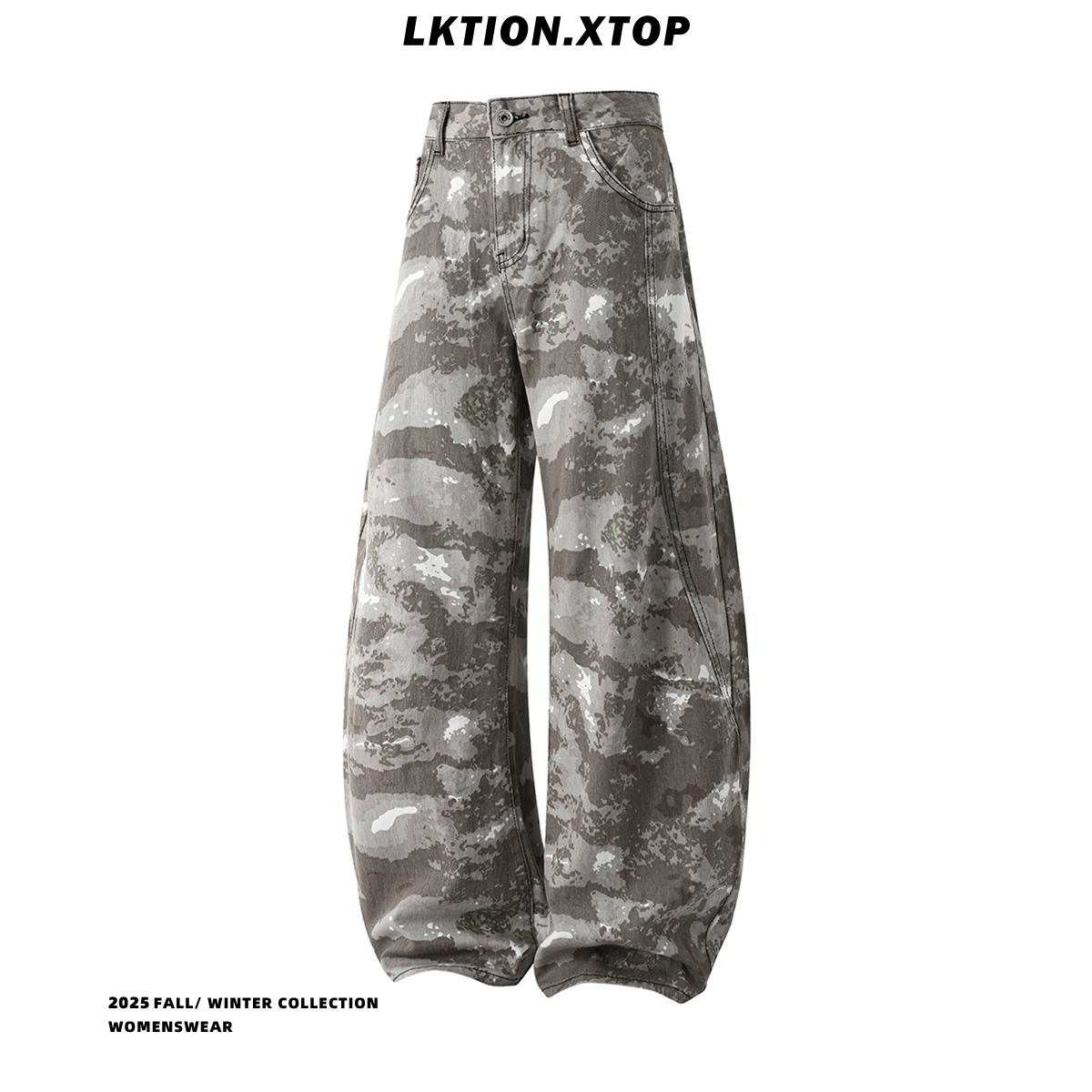 LK正品 美式沙漠迷彩工装裤女男秋季复古宽松直筒阔腿裤休闲裤