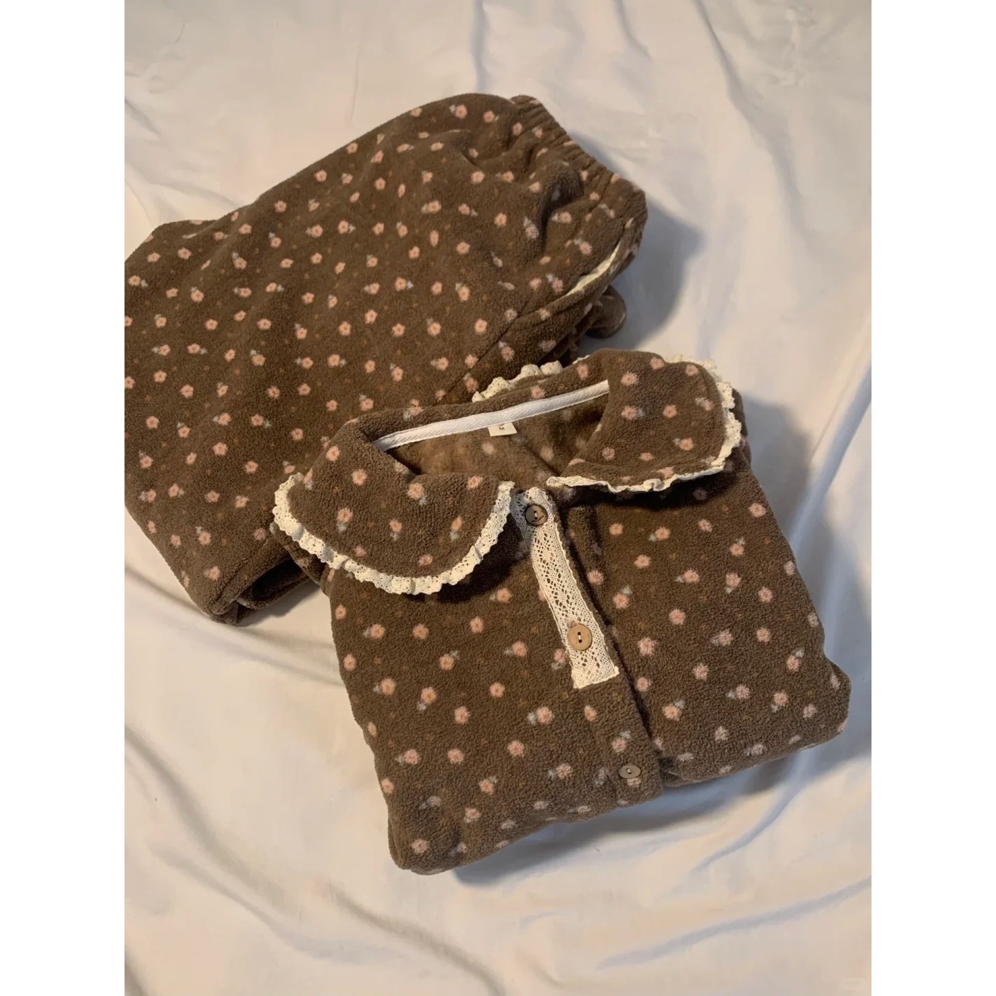 韩版复古碎花珊瑚绒睡衣套装女冬季新款加厚加绒套装家居服可外穿