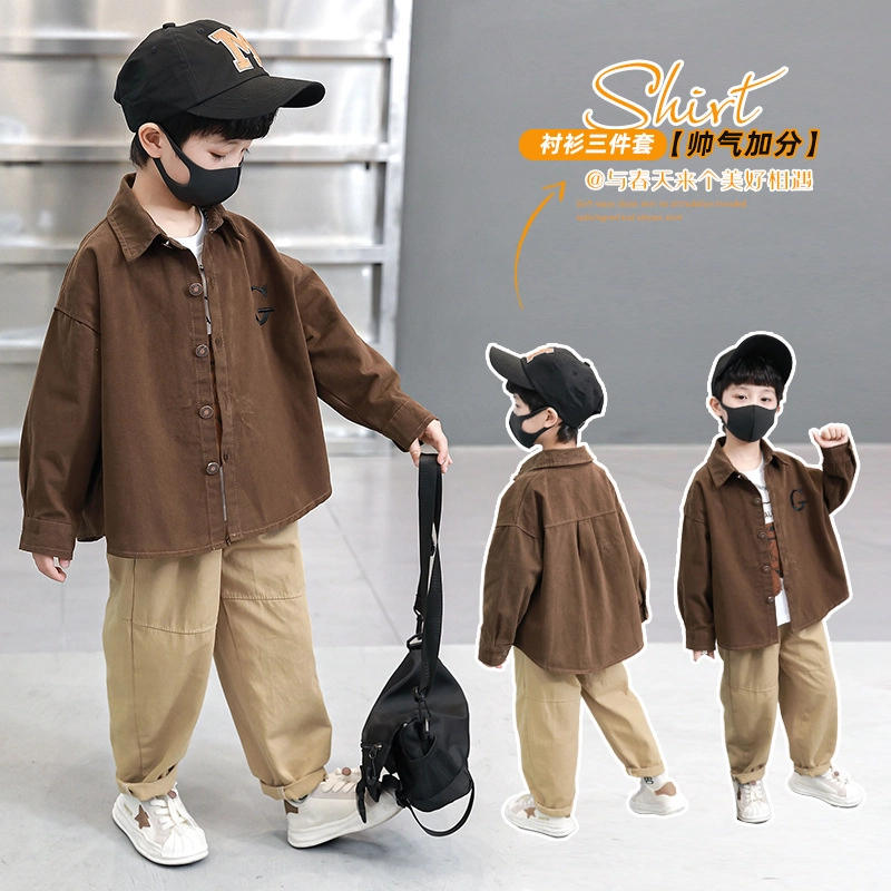 男童春装套装2025新款洋气儿童装韩版衬衫两件套宝宝春秋季衣服潮