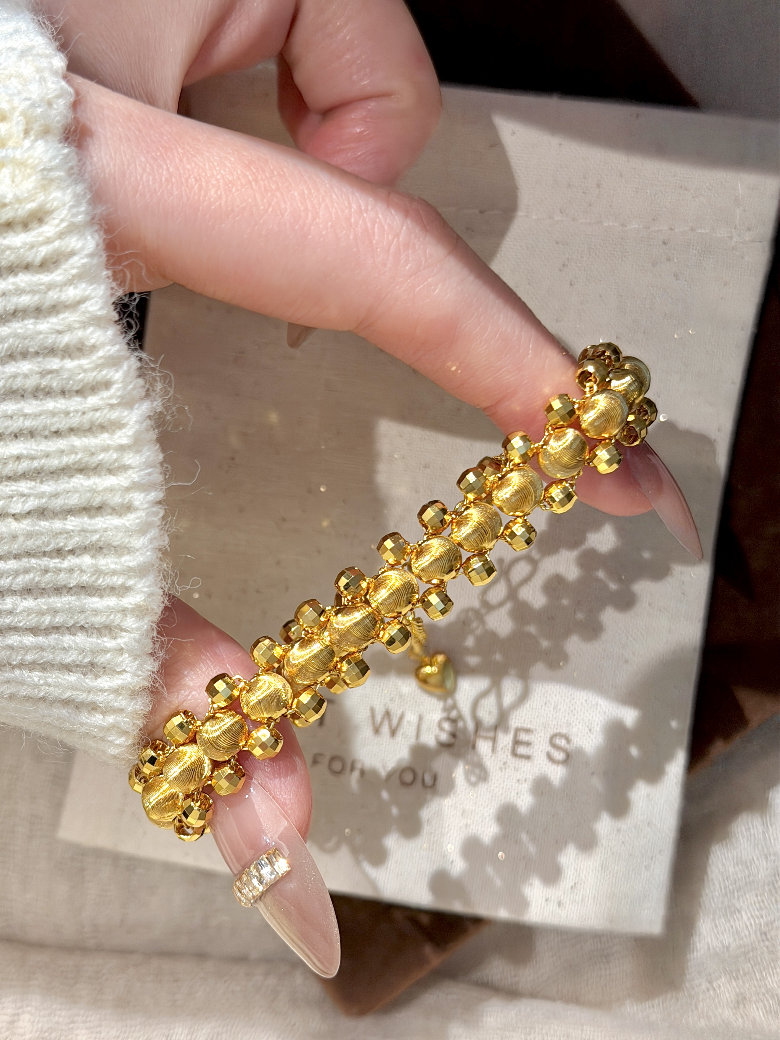 铜合金手链 新中式时尚实心设计 精工cnc工艺爆闪猫眼蹦迪珠手链