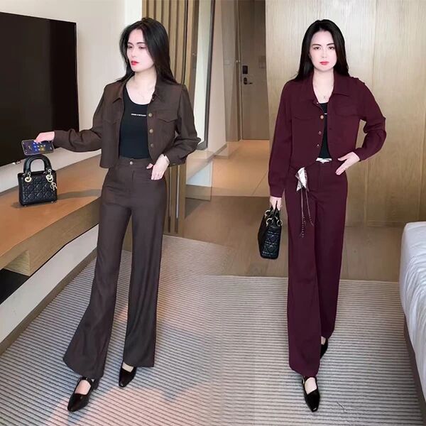 时尚套装女2025秋季新款洋气显瘦减龄短款外套阔腿裤休闲两件套潮