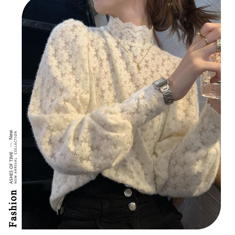 季念长袖蕾丝打底衫女秋冬加绒半高领洋气质内搭小衫超仙上衣显瘦