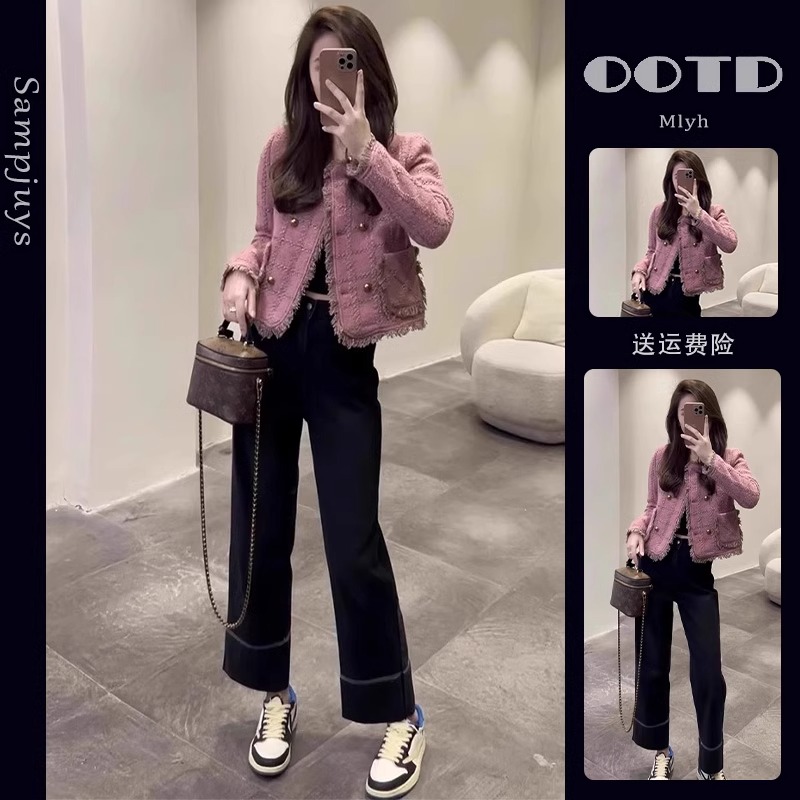 法式时髦修身短款紫色小香风外套女2025秋冬新款气质套装好看女装