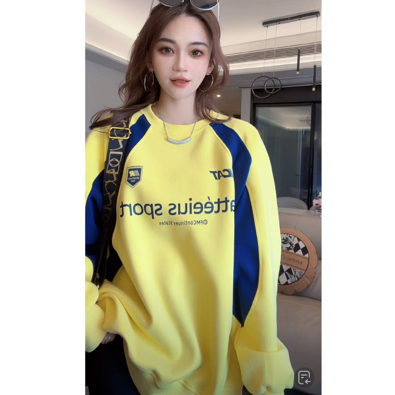 秋冬季新款圆领宽松慵懒风套头卫衣女长袖美式设计感外穿上衣3001