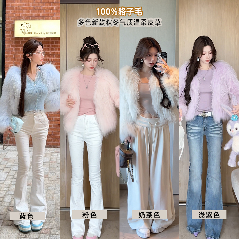 小雨姐姐【富人区新宠】100%貉子毛彩色系皮草短外套女秋冬2025新款