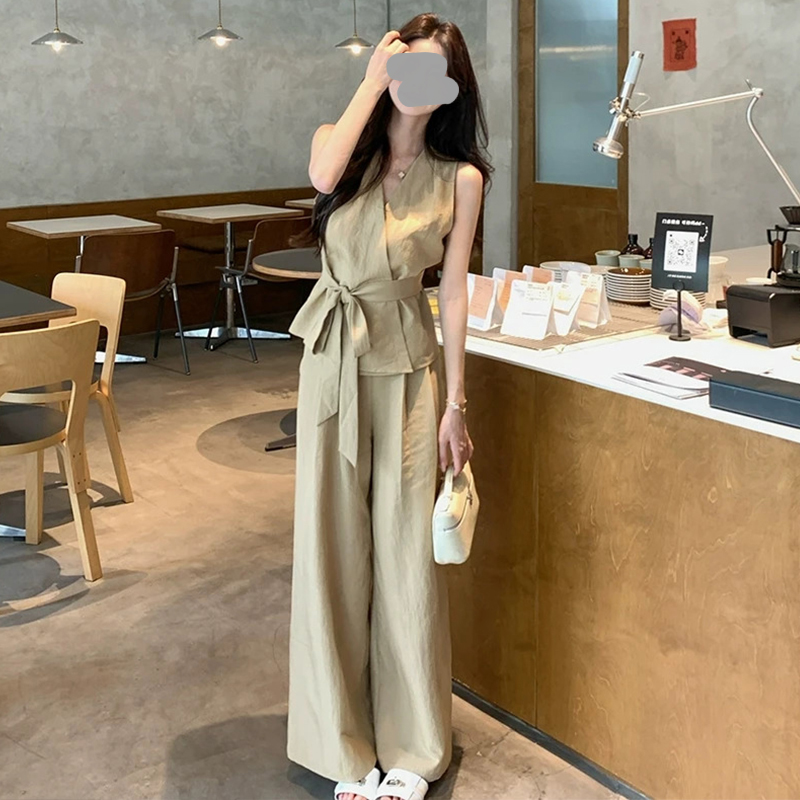 夏日绝美穿搭套装女2026新款夏季韩系高级感背心衬衫阔腿裤两件套