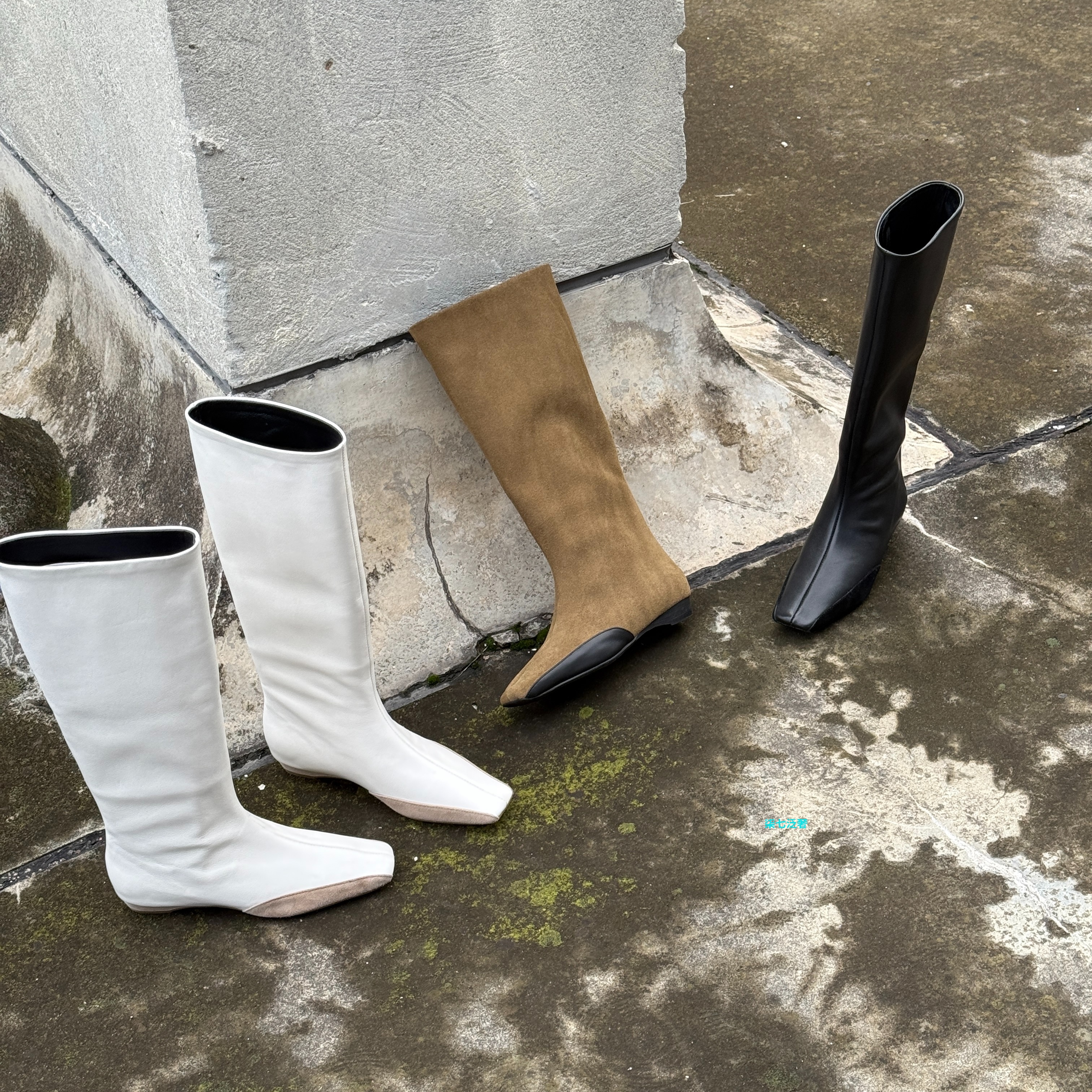 气质老钱风极简低跟3cm时装靴长筒时尚女靴褶皱靴瘦瘦靴尖头骑士