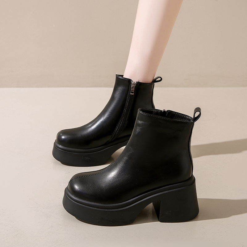 厚底粗跟小马丁靴女款2025年新款加绒黑色百搭英伦风鞋子女款秋冬