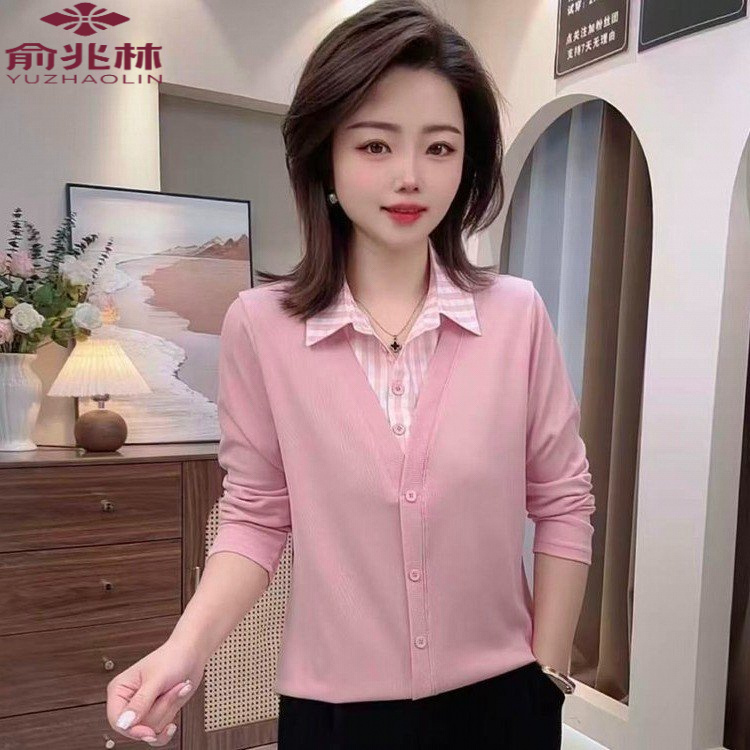 俞兆林秋季新款2025中年时尚假两件上衣衬衫百搭显瘦气质减龄女装
