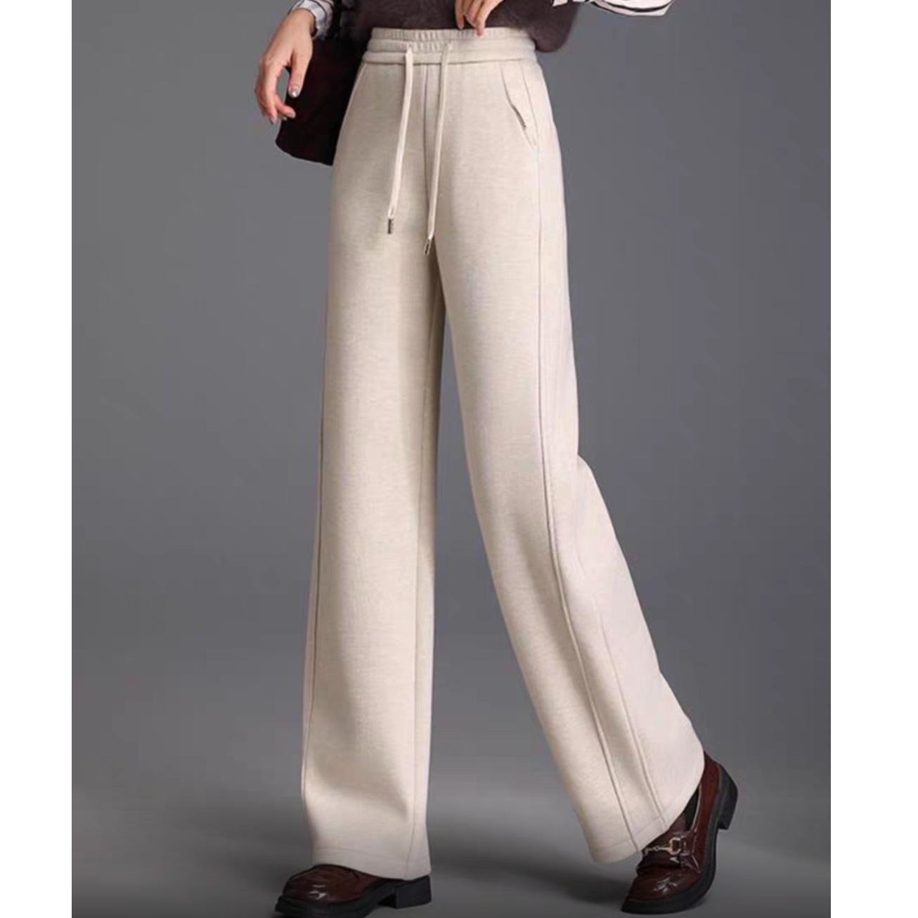 2025冬季新款高腰微厚弯刀休闲直通裤25906-2加绒加厚款