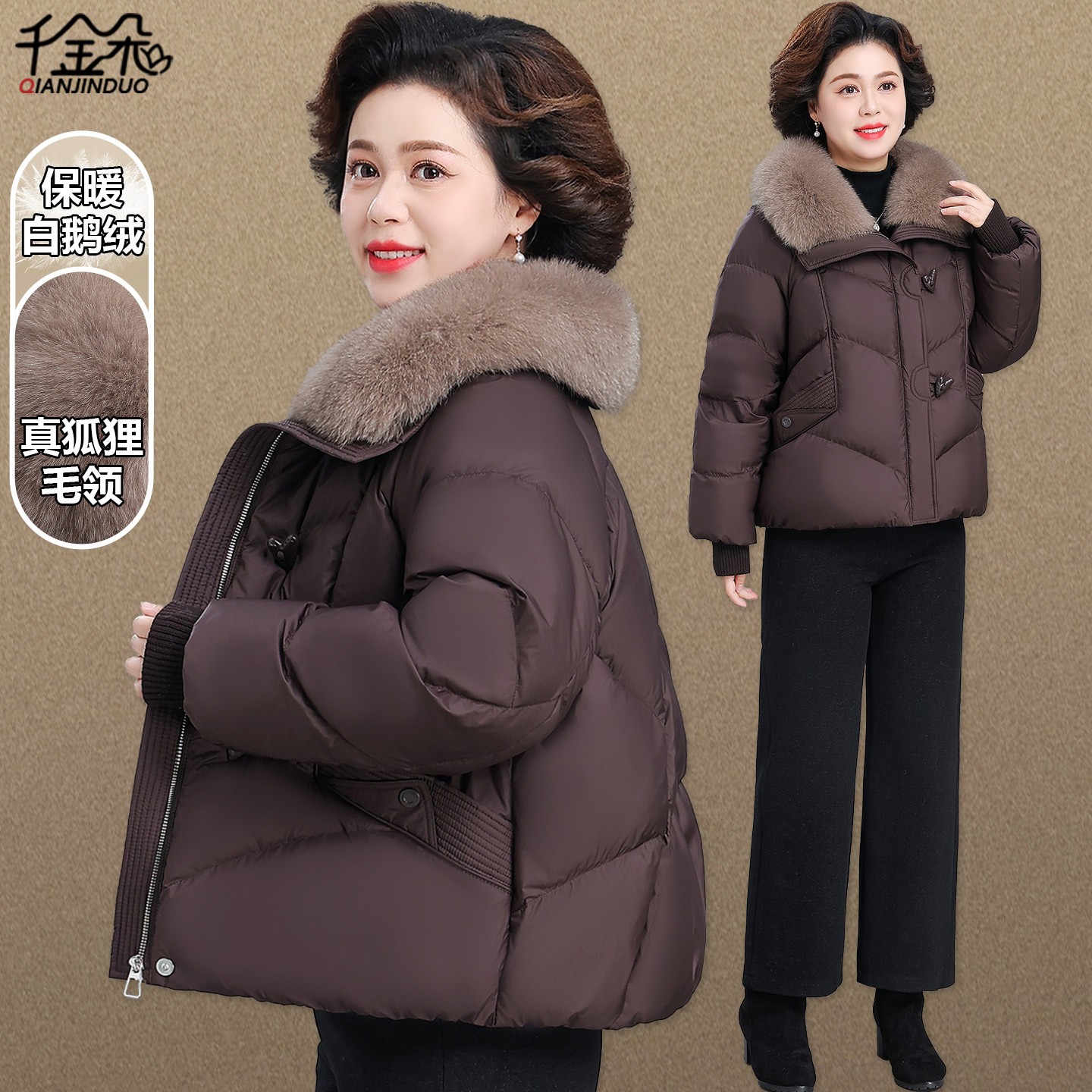 2025新款妈妈冬装鹅绒羽绒服洋气高贵中老年女冬季短款大毛领外套