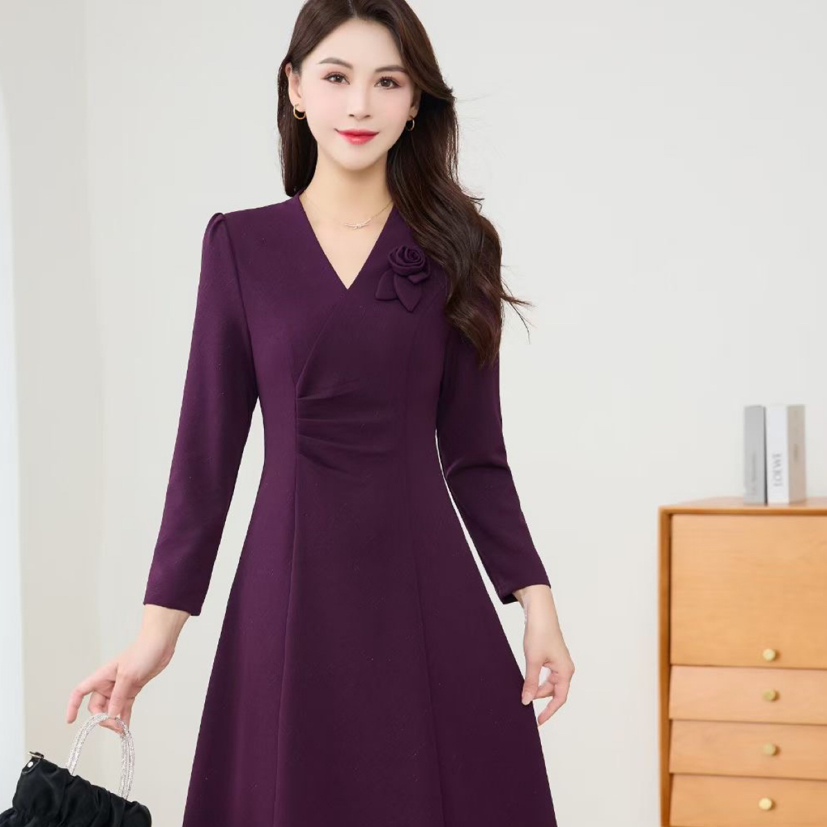 秋季新款收腰显瘦气质连衣裙喜婆婆婚宴礼服长裙