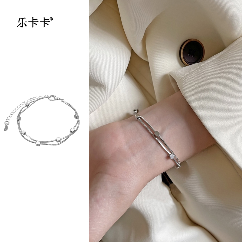 钛钢手链 简约欧美时尚百搭饰品新款双层叠戴小方块手链ins冷淡风