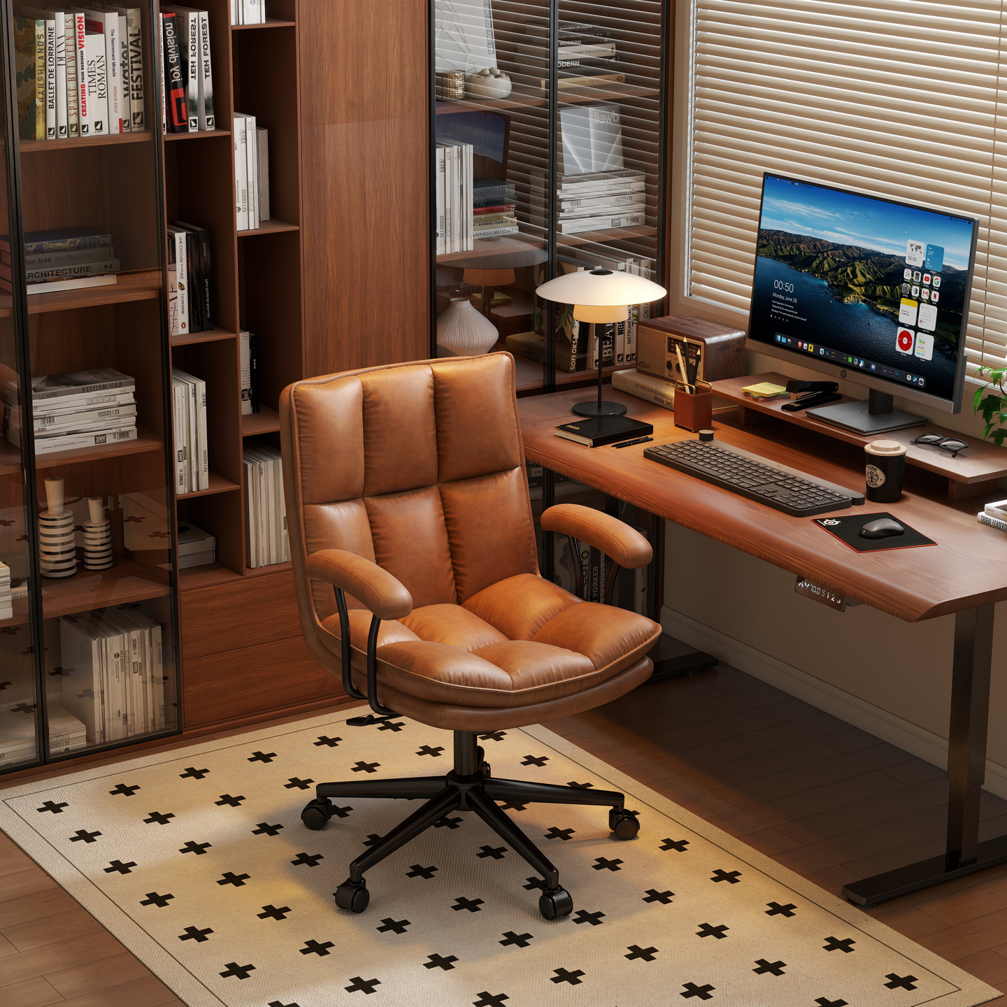 蓝泽轻奢复古电脑椅家用久坐书桌椅书房办公椅卧室椅化妆靠背转椅