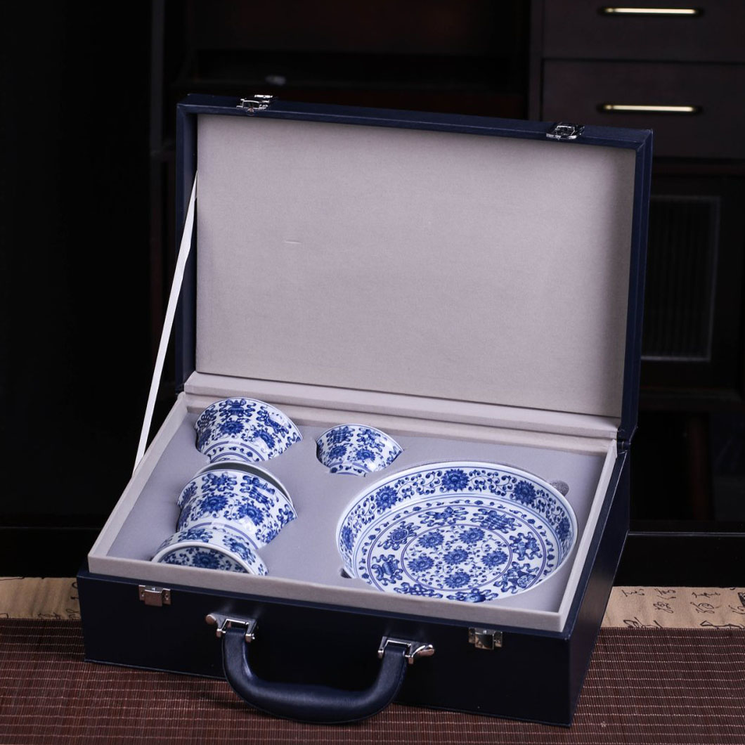 景德镇釉下青花八宝缠枝纹高档茶具套装办公专用功夫茶具中式复古