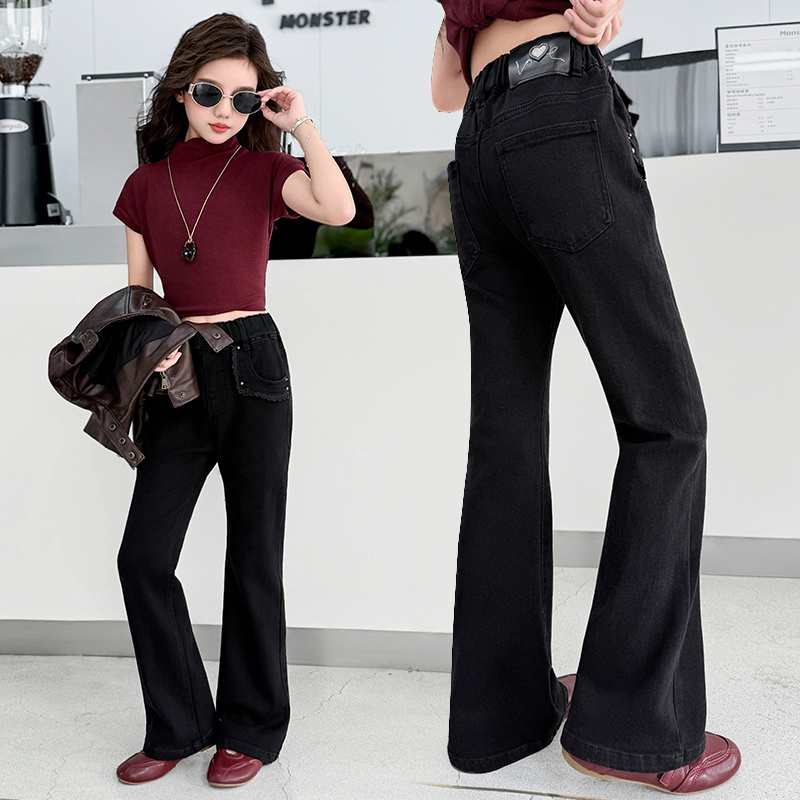 女童春秋款牛仔裤2025新款中大童弹力修身长裤儿童秋季百搭喇叭裤