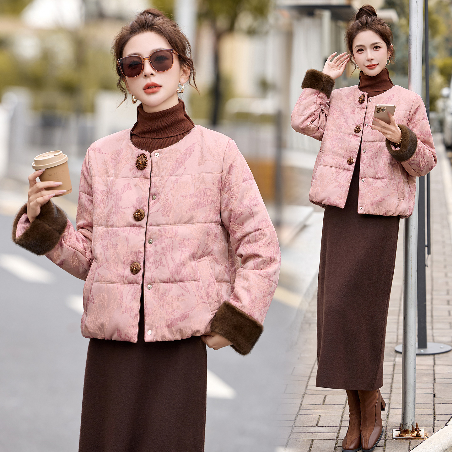 提花棉服女2025年秋冬新款高级绵羊毛小个子短款加厚大气保暖外套