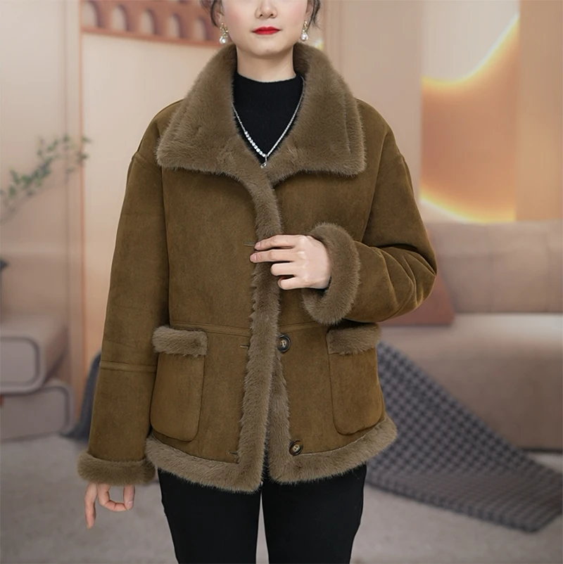 【赠送运费险】双面双穿海宁颗粒绒毛一体套女短款保暖时尚加厚冬季