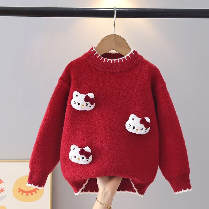 女童圣诞毛衣2026新年厚款圆领冬装女孩子女童毛衣韩版毛衣针织c3