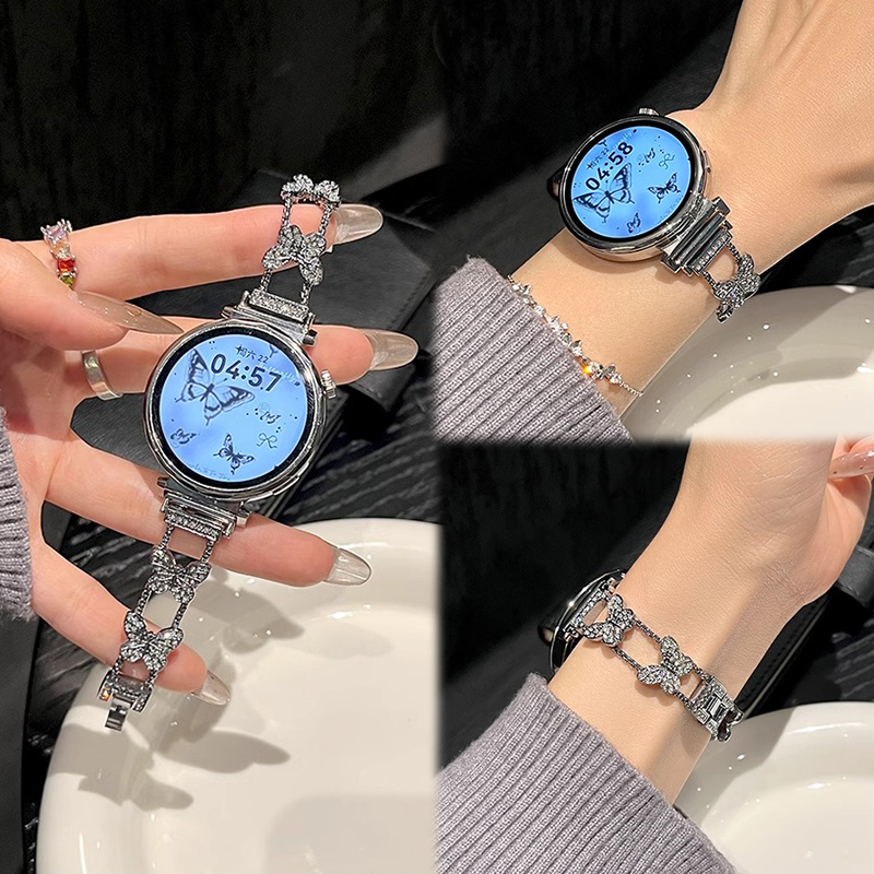 适用华为gt5表带女款watchGT4Progt3gt2金属蝴蝶镶钻表带高级荣耀