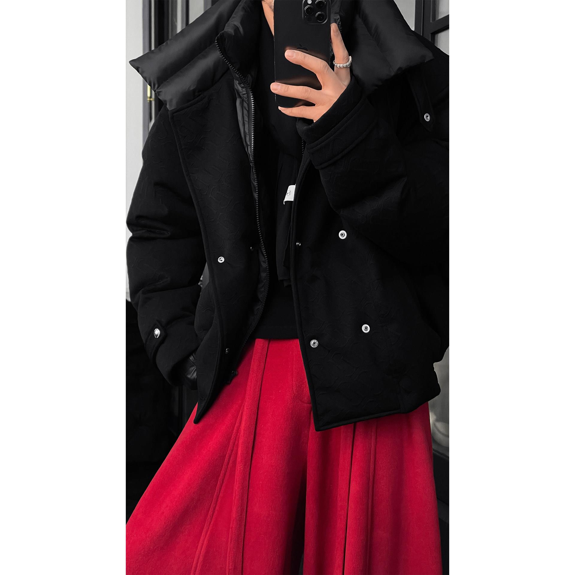 冬季新品原创双领设计感纯色棉服高级感痞帅休闲保暖棉衣男百搭