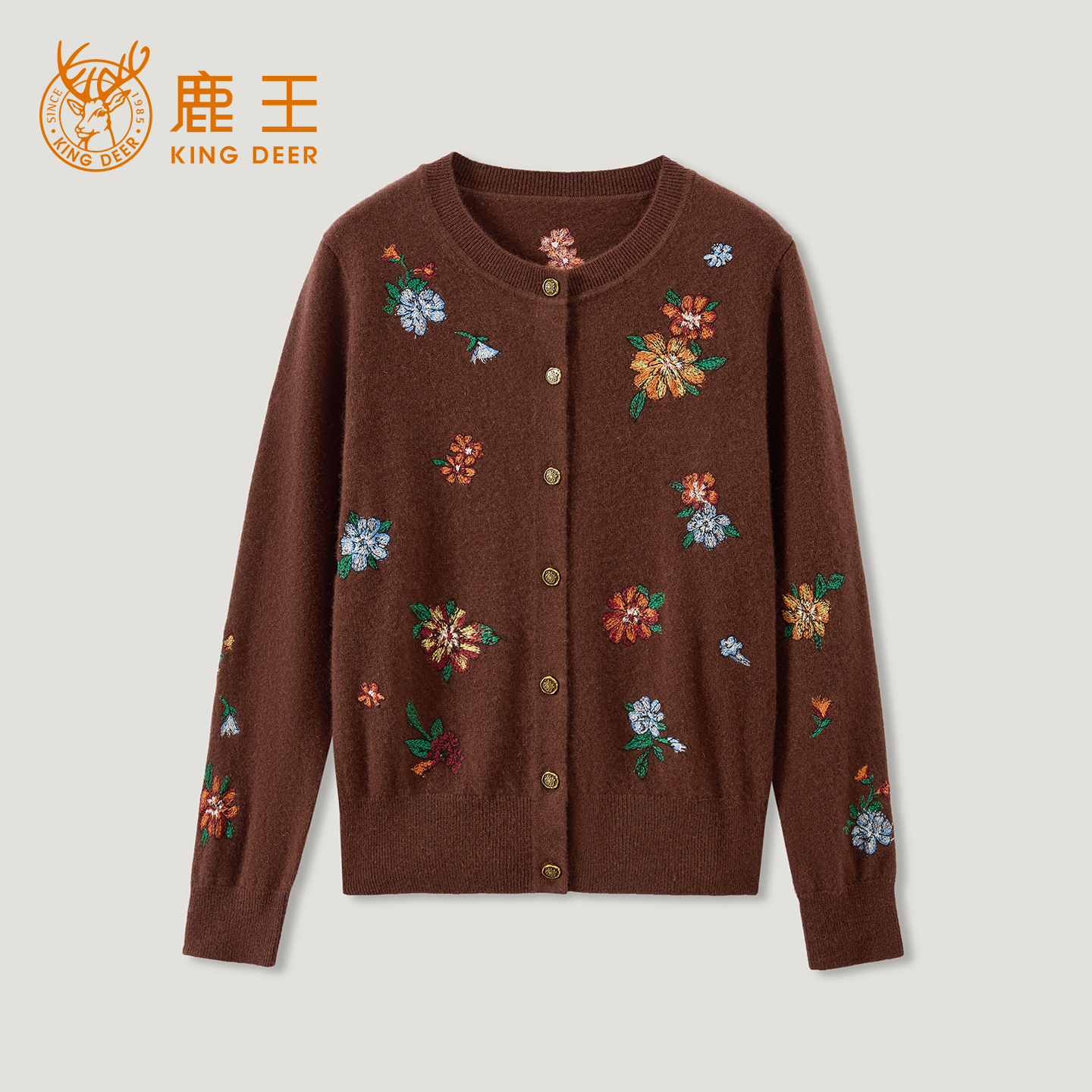 King Deer/鹿王“优雅随行”刺绣琥珀流光羊绒开衫外套L805666